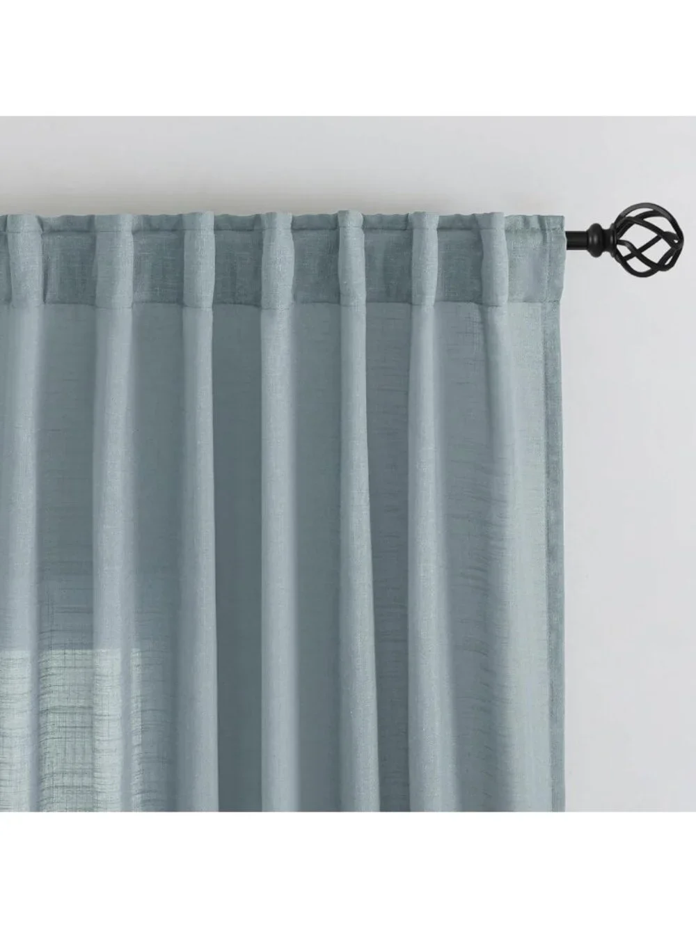 Stone Blue Linen Back Tab Curtains 96” Long - 2 Panel Set, Light Filtering, Easy